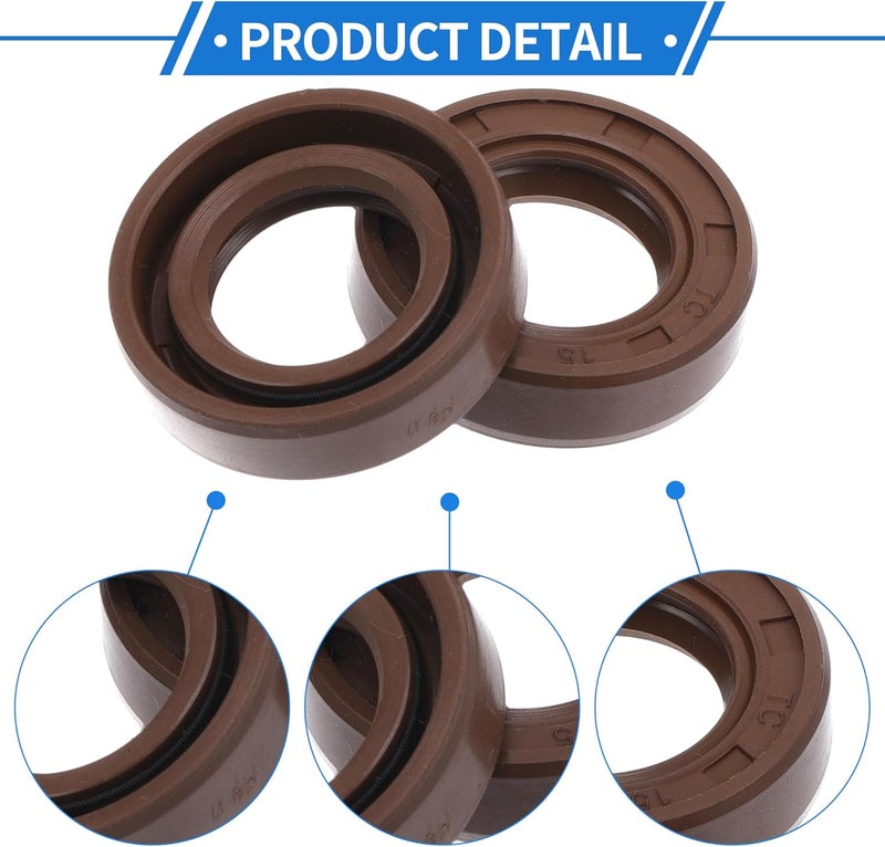 VekAuto Universal Oil Seal TC Double Lip W Steel Spring Seal Ring Rotary Shaft Seal 15x26x7mm High Pressure FKM Rubber Brown 2 Pcs - Image 5